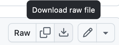 Graphic showing the download button at right on the Github data file page