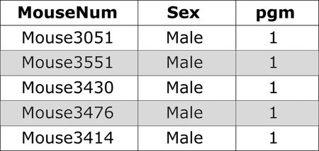 Table showing the top five rows of covariates table