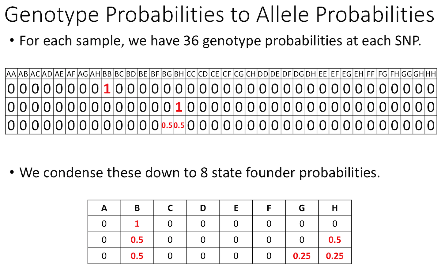 Genotype and allele probabilities