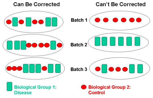 Batch effect and complete confounding